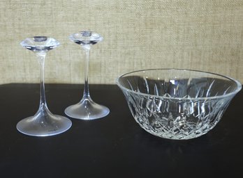 Waterford Crystal Bowl And Kosta Boda Candlesticks