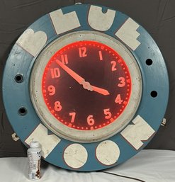 Vintage 1930's-1940's Round LARGE Neon Blue Moon Wall Clock -31'D