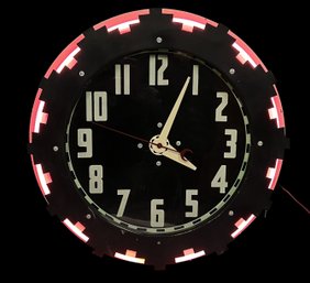 1930'S -1950'S NEON LARGE Commercial Aztec Design Wall Clock - 26'D