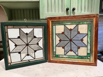 2 Vintage Stain Glass Art