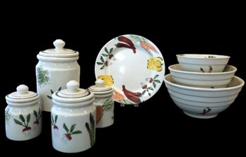 Marble Serving Tray And Hartston Bowls, Platter And Cannisters