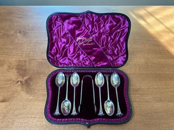 Sterling Teaspoons And Tongs With Beautiful Case