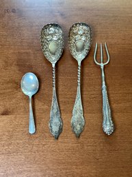 Sterling Silver Serving Spoons, Fish Fork  And Child Spoon