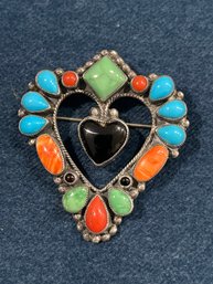 Elegant Piece Of Don Lucas Sterling Brooch/pin With Colored Gemstones- Shippable