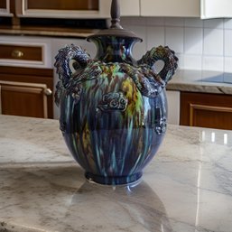 Large Old Unique Chinese Salt Glaze Pottery Dragon Dimensional Lamp