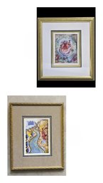 Pair Of Framed Mixed Media Israeli Art By Riky Rothenberg