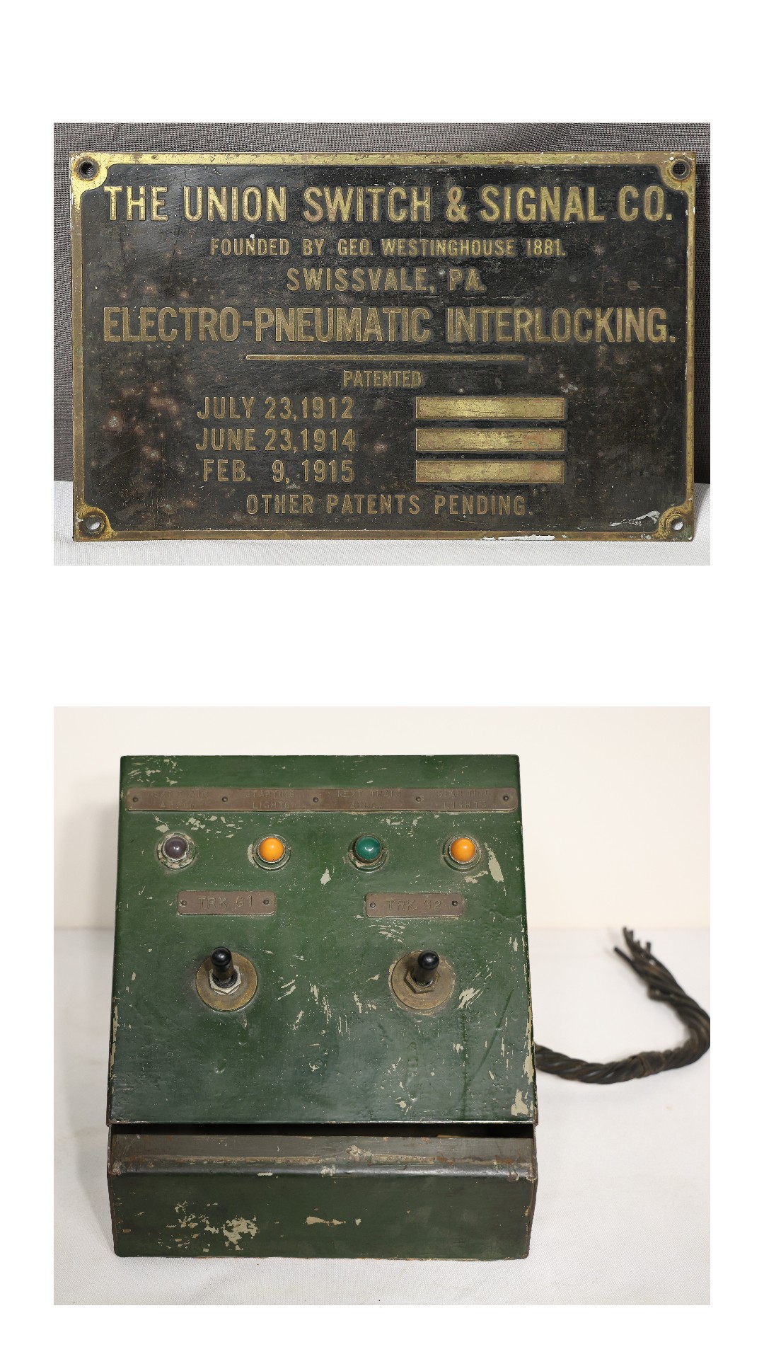 Early Railway Signaling Control Box & Union Switch Signal Brass Plate ...