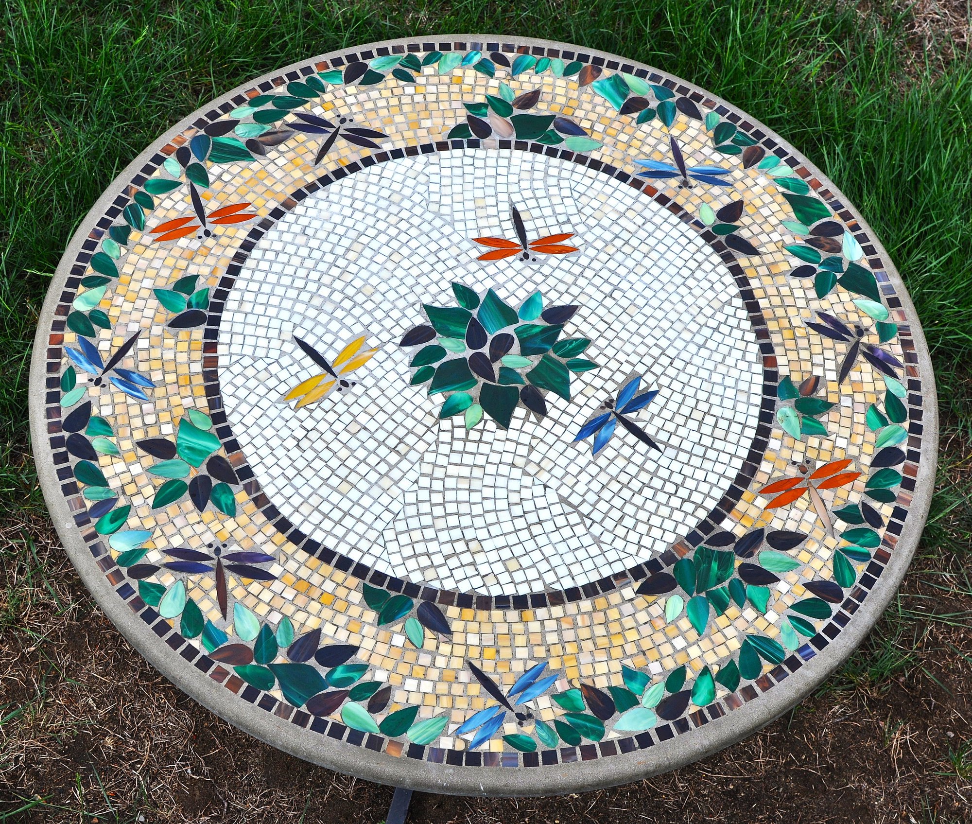 Large Gorgeous Mosaic Dragonfly Inlay Art Pietradura Garden Patio Table ...