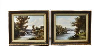 Etienne Furlaud (19th Century) Pair Landscape Oil Paintings On Porcelain