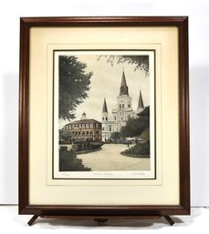 Rod Strelau (20th Century) St Louis Cathedral Jackson Square New Orleans Etching
