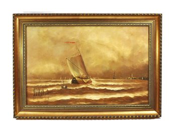 E. Hendriks (20th C.) Maritime Oil Painting Of Sailboat In Rough Seas