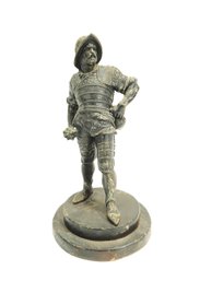 Antique Spelter Conquistador / Spanish Soldier Figurine On Wood Base
