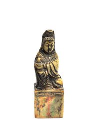 Antique Chinese Carved Stone Guanyin Figural Seal / Chop With Inscription