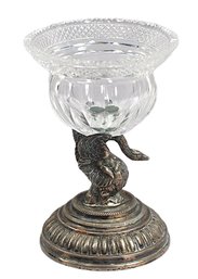 Antique Early 19th C. Empire Sugar Bowl With A Crystal Bowl Over Sculptural Swan