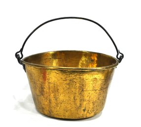 Antique Hand-Hammered Brass Bucket With Wrought Iron Swing Handle