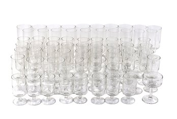 Lot Of 64 Mid-Century Modern Clear Glass Stemware  Assorted Sizes