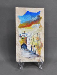 B. Rozen Signed Jerusalem Western Wall Oil Painting On Stone