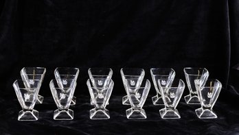 Set Of 12 Vintage Crown Monogram Square-Base Glass Dessert Cups