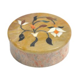 Vintage Pietra Dura Floral Inlaid Stone Box