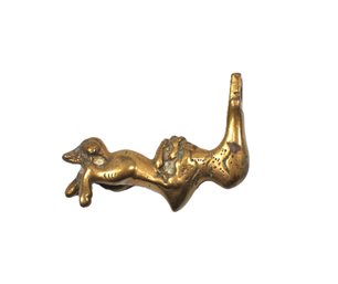 Antique Cast Brass Figural Dog Or Fox Door Pull