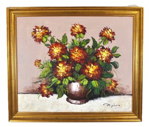 Signed Vargas (20th Century) Floral Still Life Oil Painting  Chrysanthemums In Vase