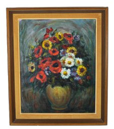 Vintage Floral Still Life Oil Painting - Bouquet In Vase, Signed