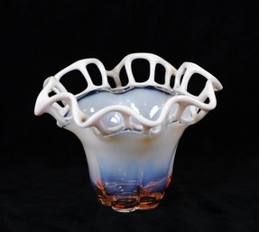 Duncan & Miller Opaline Glass Vase With Open Lace Rim