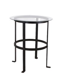 Mid-Century Brutalist Style Round Glass Top Wrought Iron Side Table