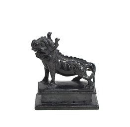 Small Chinese Carved Black Stone Qilin / Foo Lion Figure