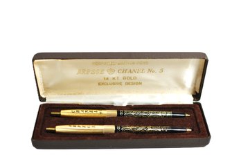 Vintage Set Of Arpege And Chanel No. 5 14kt Gold Perfumed Writing Pens