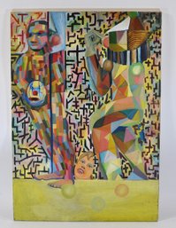 Vintage Abstract / Cubist  Figurative Painting On Canvas