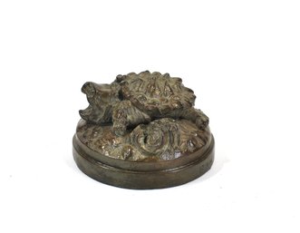 Small Antique Bronze Snapping Turtle Desk Sculpture - Signed