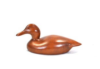 Vintage Hand-Carved One-Piece Wooden Duck Decoy With Glass Eyes