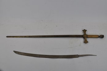 Antique Heraldic 1694 Carved Sword-Handle / Dragon Head Boat Figure On Wood Base