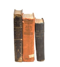 Group 3 Antique Books Incl. 1855 U.S. Law Cabinet, Glimpses Of World History, WWI Source Records