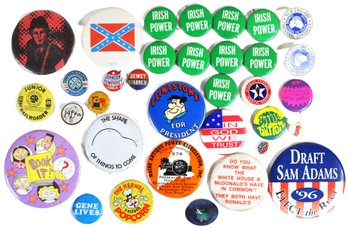 Large Mixed Lot Of Vintage & Political Pinback Buttons  Irish Power, Campaign, Advertising & Pop Culture