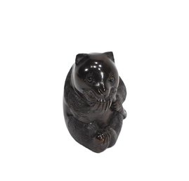 Vintage Japanese Carved Ironwood Bear Netsuke With Stone Eyes