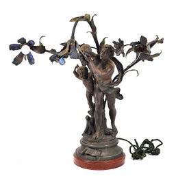 Original French Art Nouveau Sculpture Spelter Lamp ' Le Torrent'