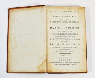 1789 Piety Promoted - Quaker Memorials By John Kendal, Full Leather