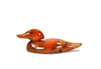 Vintage Hand-Carved Wooden Duck Decoy With Red Grain Finish