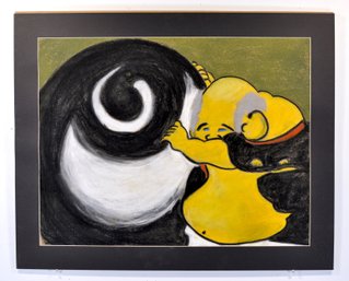 Vintage Mixed Media Artwork Depicting Abstract Embrace Yin-yang Symbol