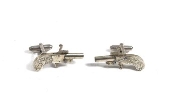 Pair Of Vintage Novelty Pistol Cufflinks - Miniature Derringer 2mm Pinfire