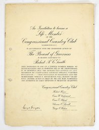 Original Congressional Country Club Life Membership Invitation-  Hoover, Rockefeller