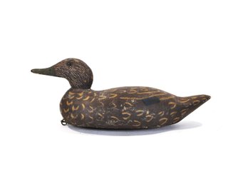 Vintage Mallard Hen Wooden Duck Decoy With Painted Feather Pattern