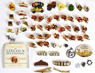 Large Mixed Lot Of Vintage Lapel Pins, Tie Bars & Small Collectibles