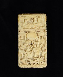 Antique Chinese Card Case With Carved Scenes