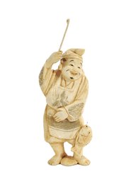 Antique Japanese Carved Fisherman Okimono Figurine  Signed