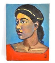 Vintage Portrait Of A Woman In Red - Oil On Board, Signed