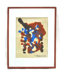 Rabbani 1969 Abstract Acrylic Painting On Canvas In Metal Frame