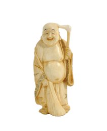 Antique Japanese Carved Hotei Okimono – Signed